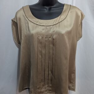 Talbots Tan Blouse with Pleated Front